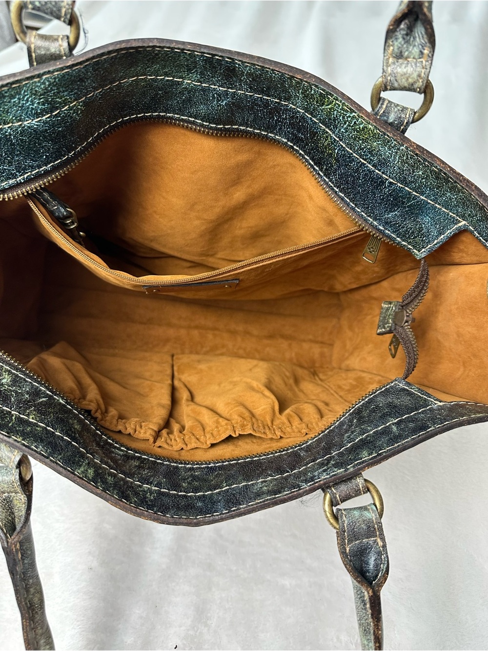 Patricia Nash Turquoise Hand-Tooled Floral Leather Tote Bag - Picture 11 of 12